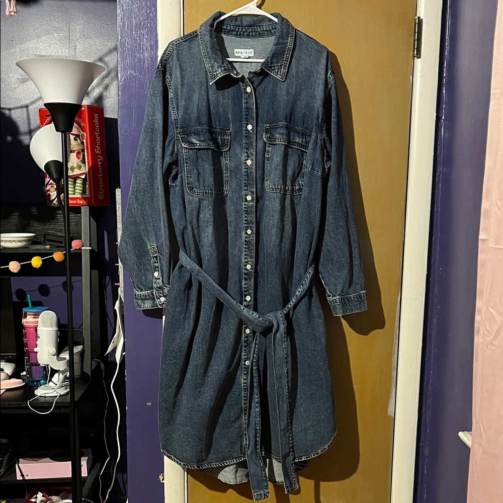 Ava & Viv Blue Long Sleeve Denim Dress - Picture 4 of 12